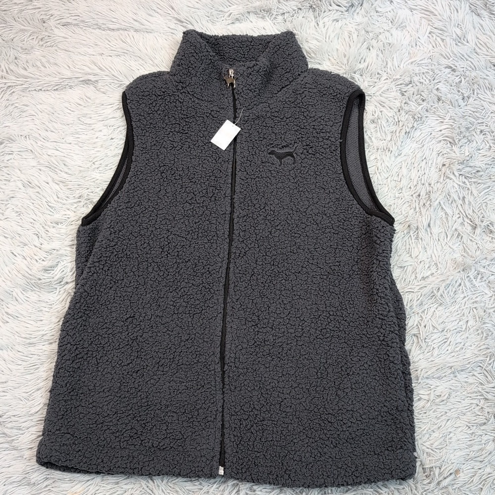 Victoria's Secret Vest Womens L Gray  Pockets Soft Comfort Casual Zip‎ Up New
